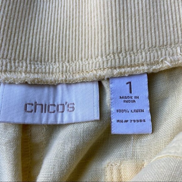 Chico’s Baby  Yellow Pure Linen Cargo Cropped Pants - Picture 7 of 14